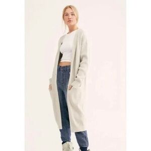Free People Light Grey Ribbed Duster Cardigan Size Medium